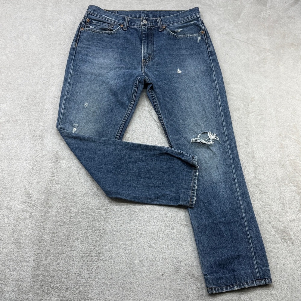 Levis 511 Slim Fit Jeans Mens 34x32 Blue Distressed Ripped Denim Medium Wash